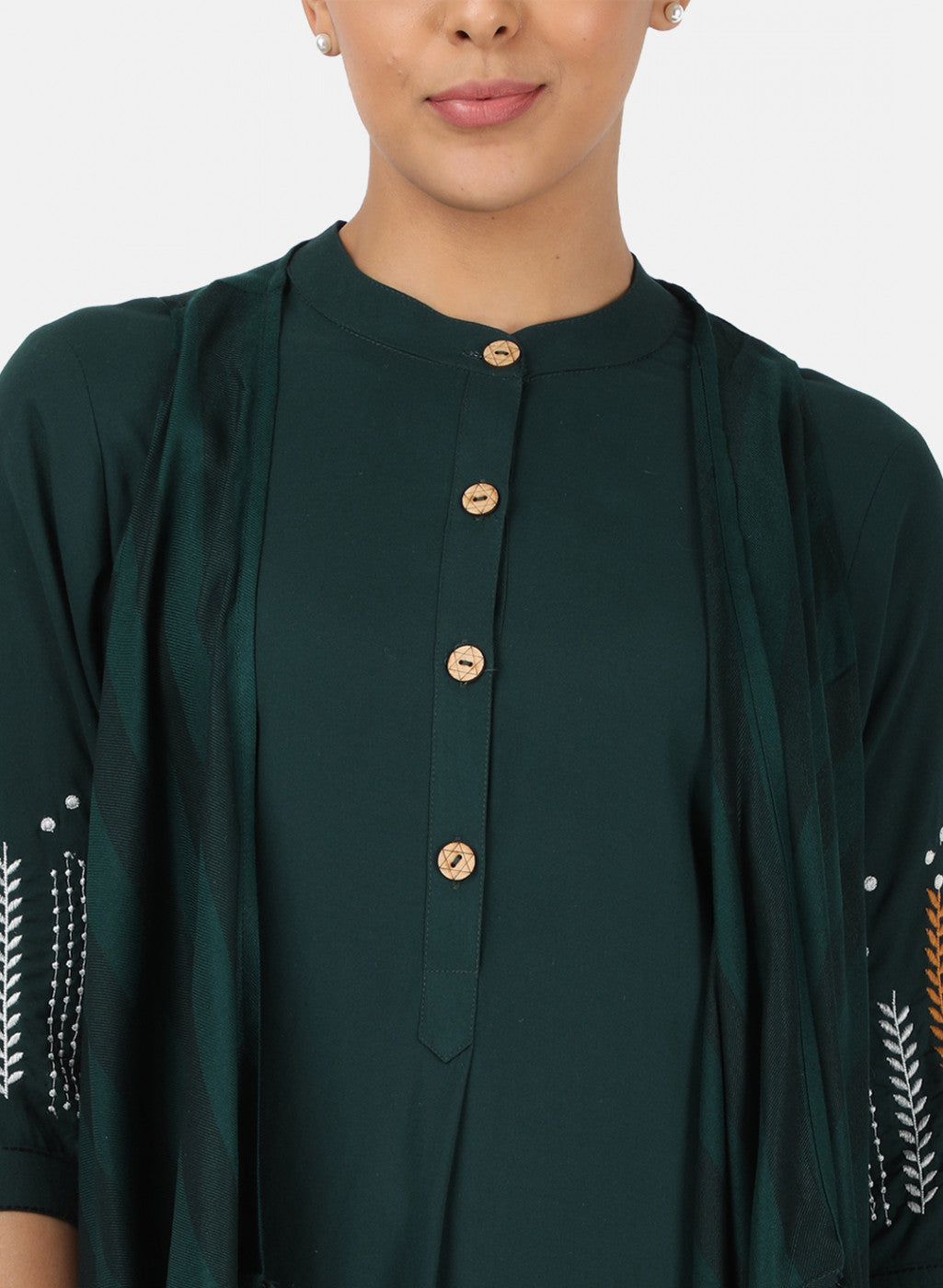 Womens Green Printed Shrug