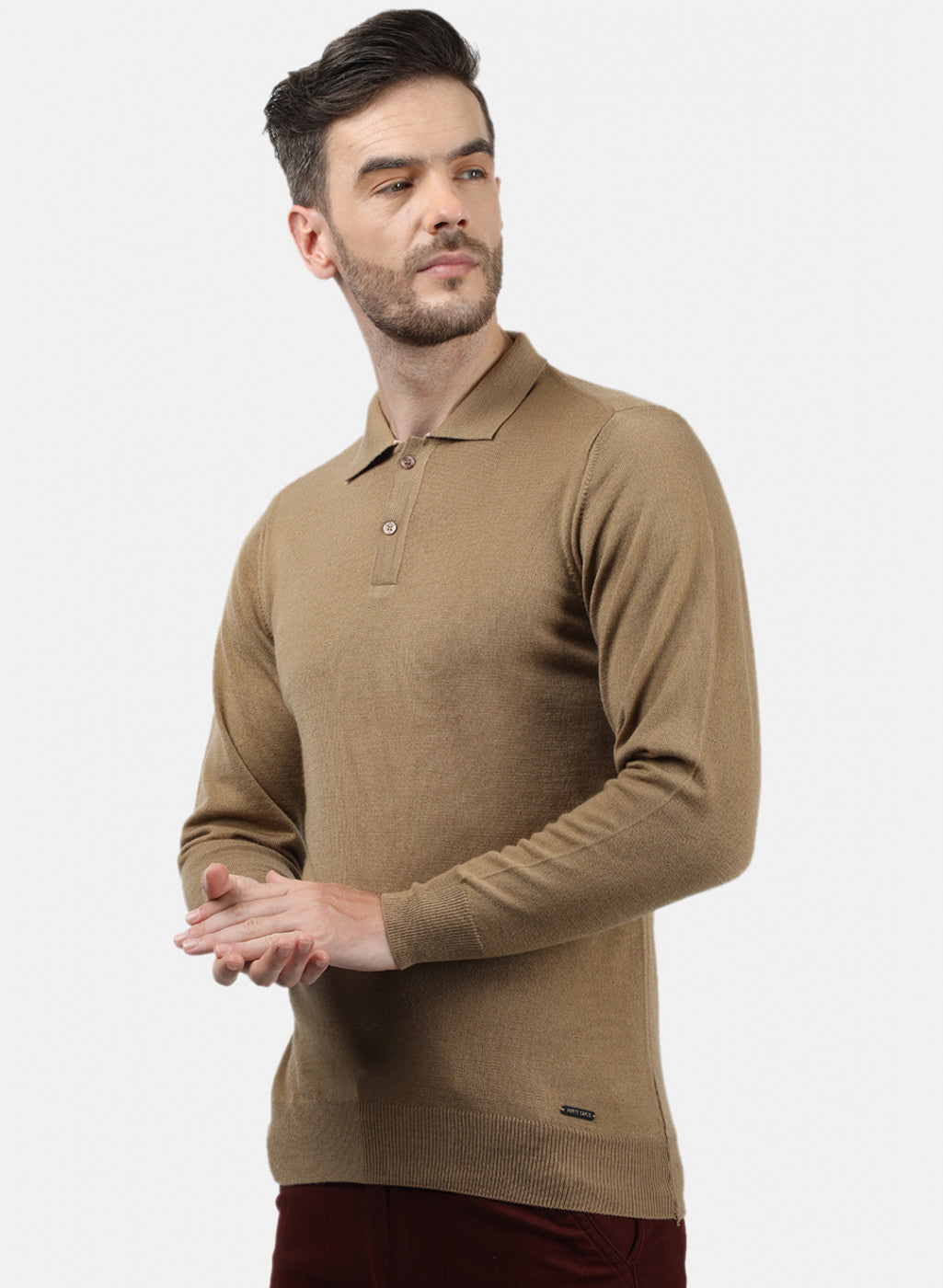 Men Light Brown Collar T-Shirt