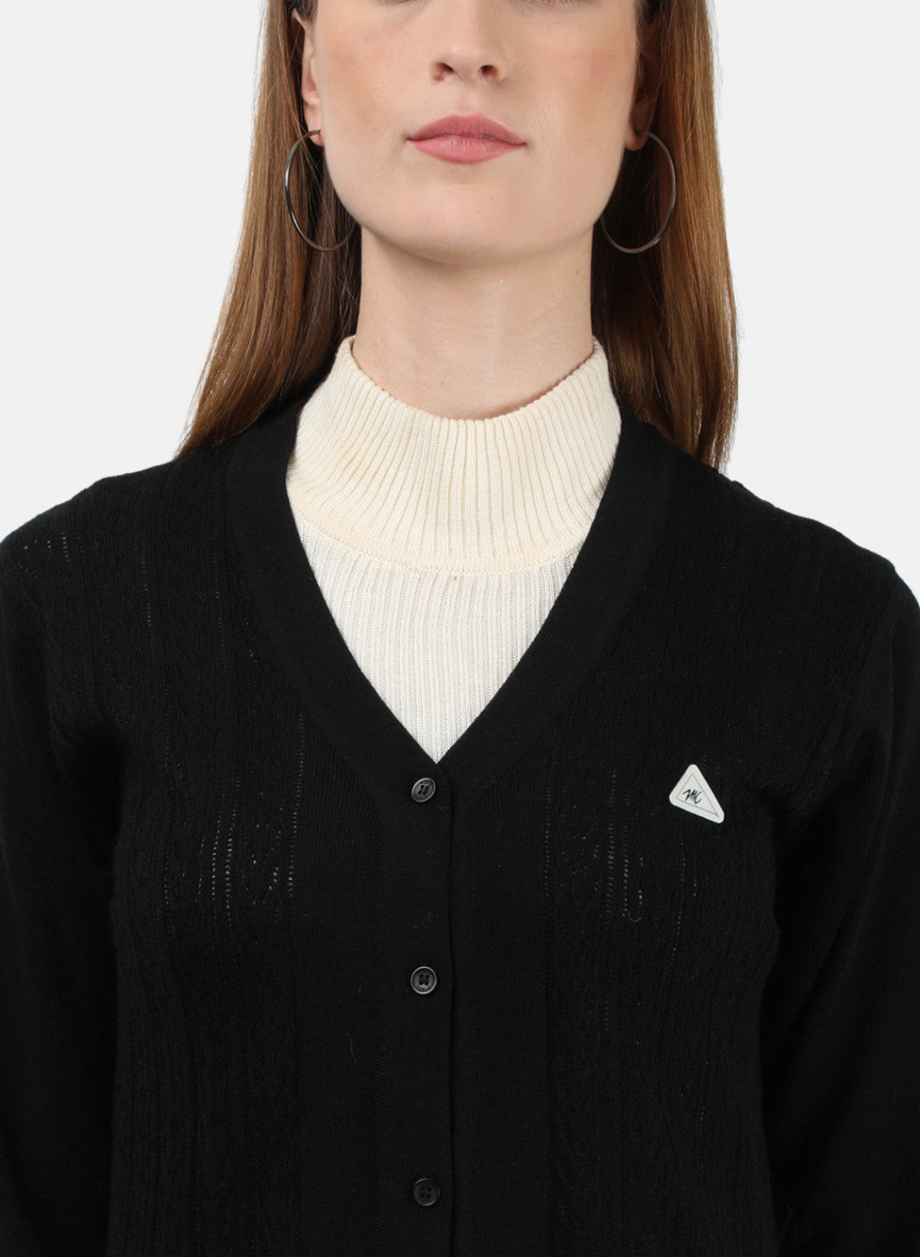 Women Black Self Cardigan