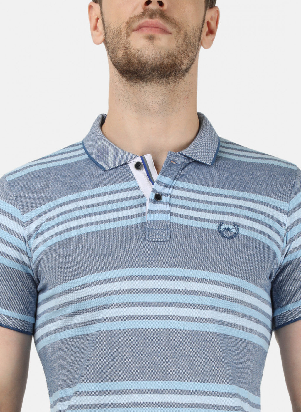 Mens Sky Blue Stripe Collar T-Shirts