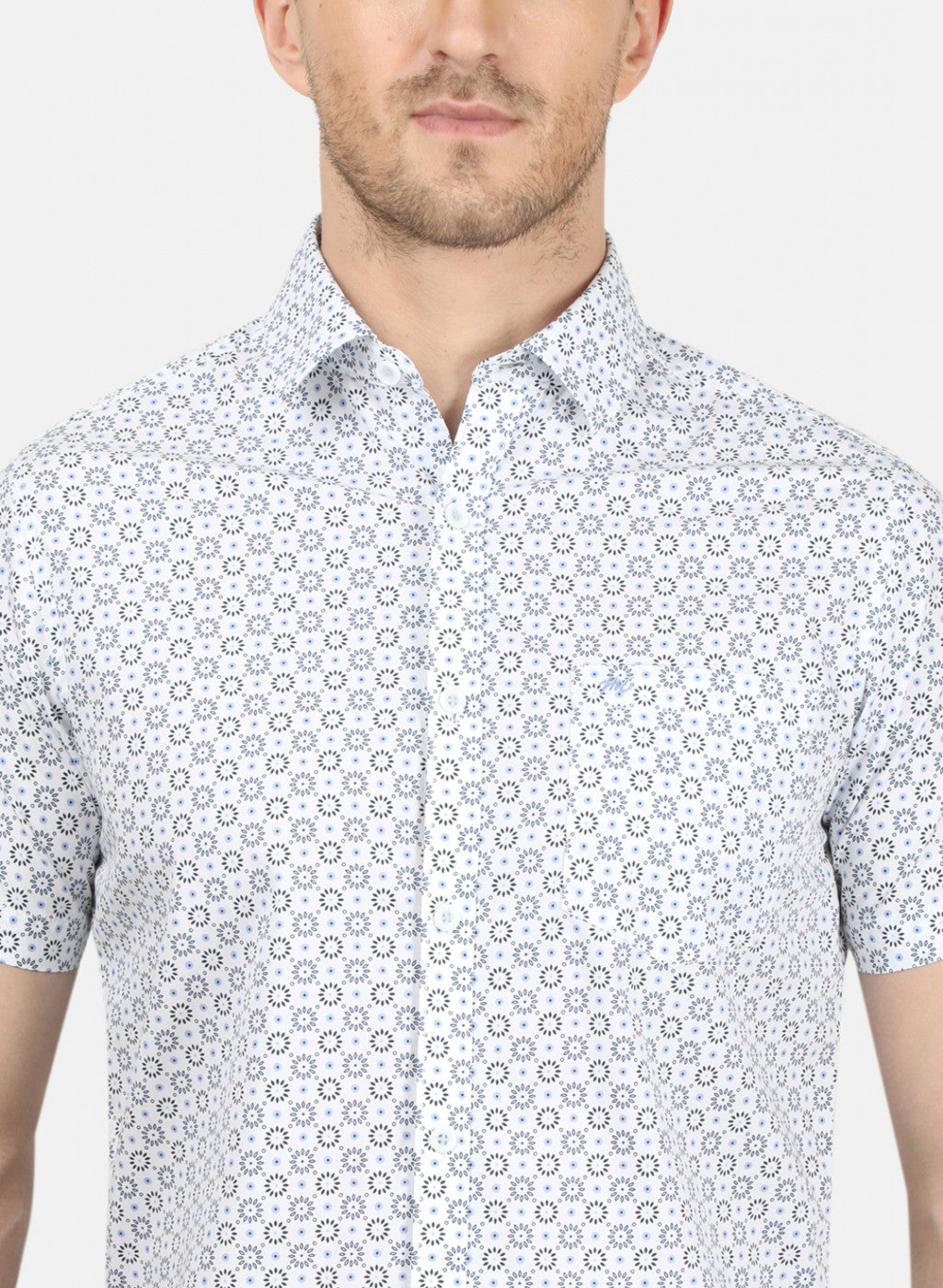 Mens Blue Printed Shirt