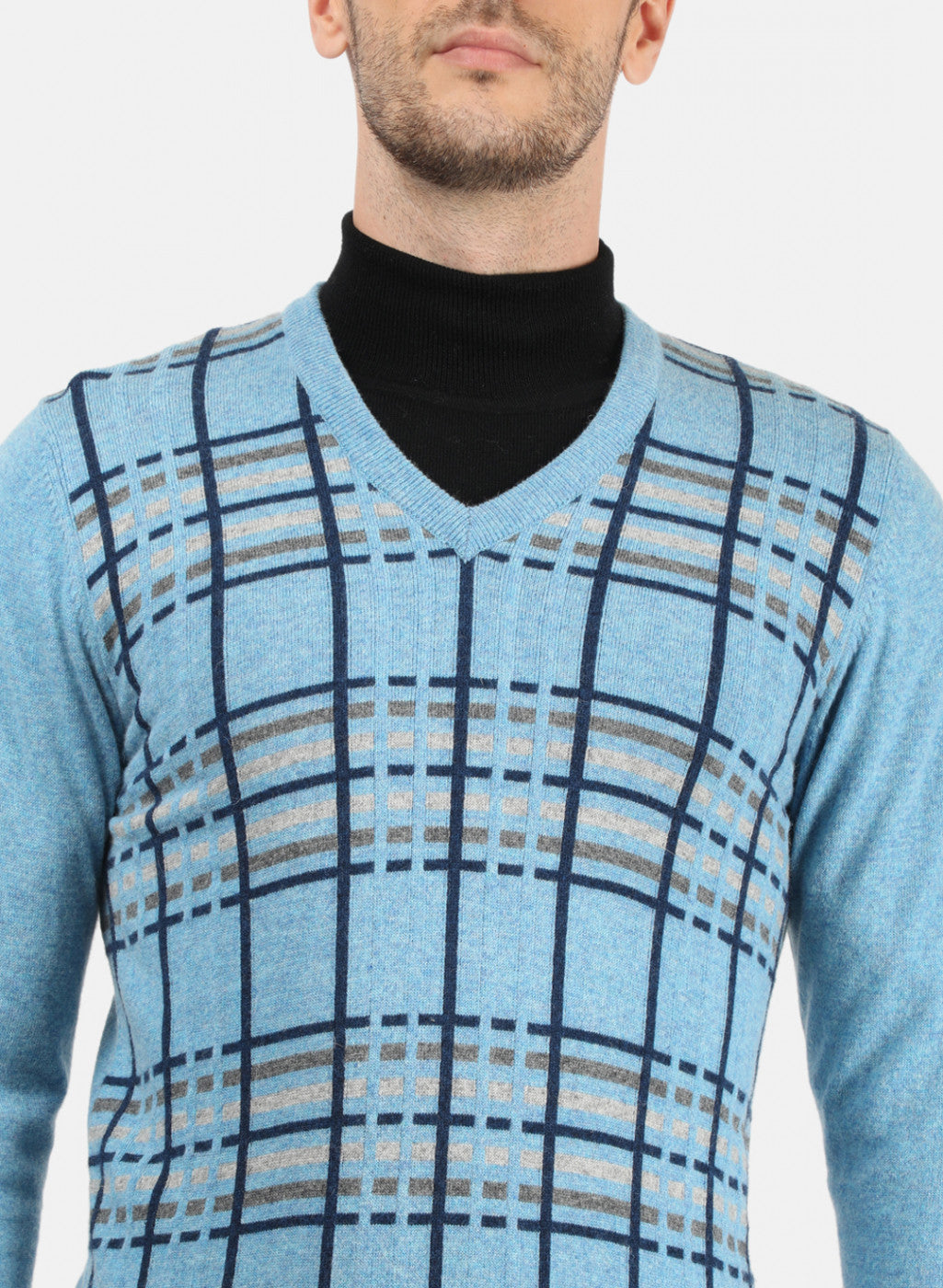 Men Sky Blue Solid Pullover