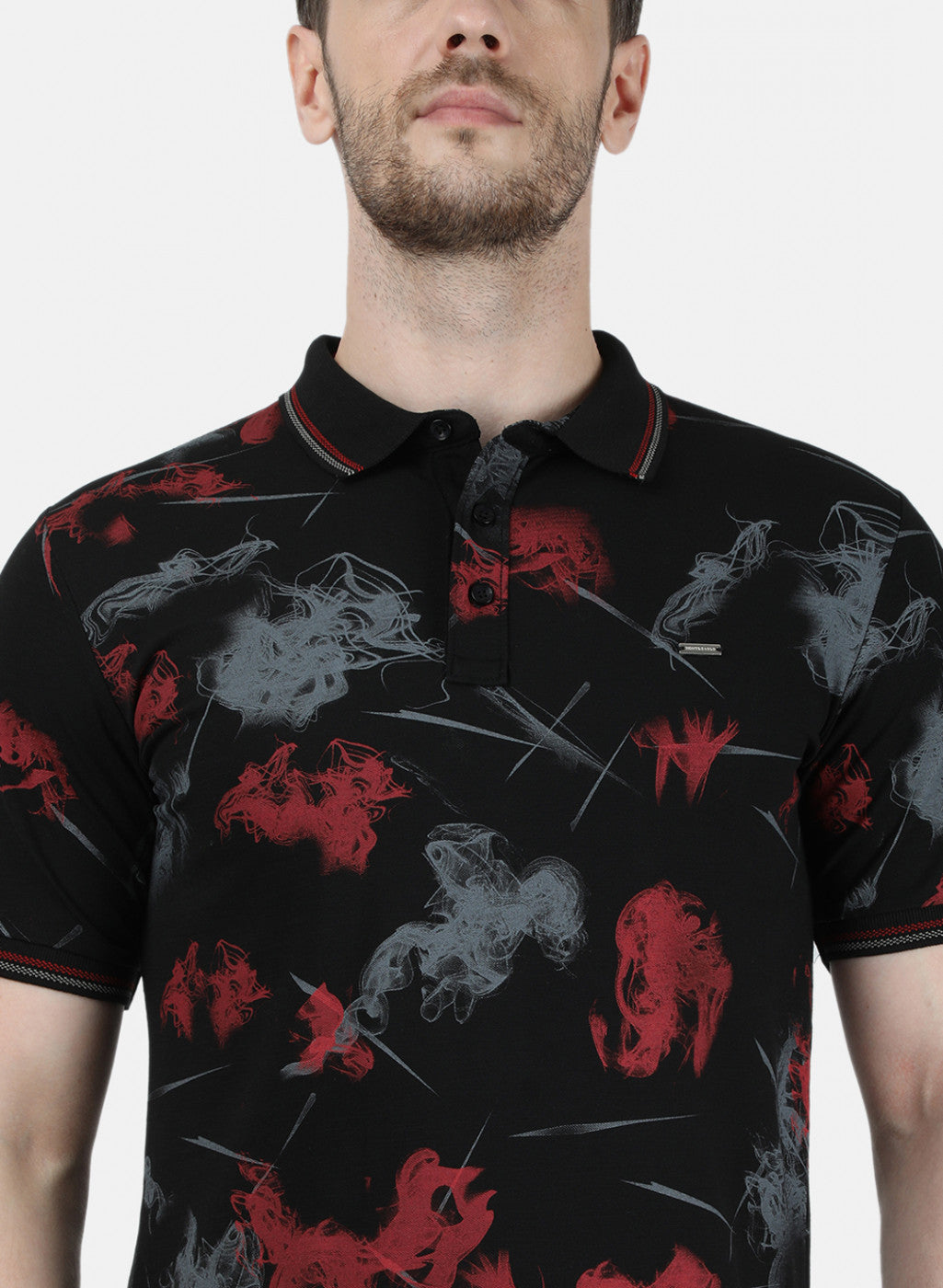 Mens Black Printed Collar T-Shirts