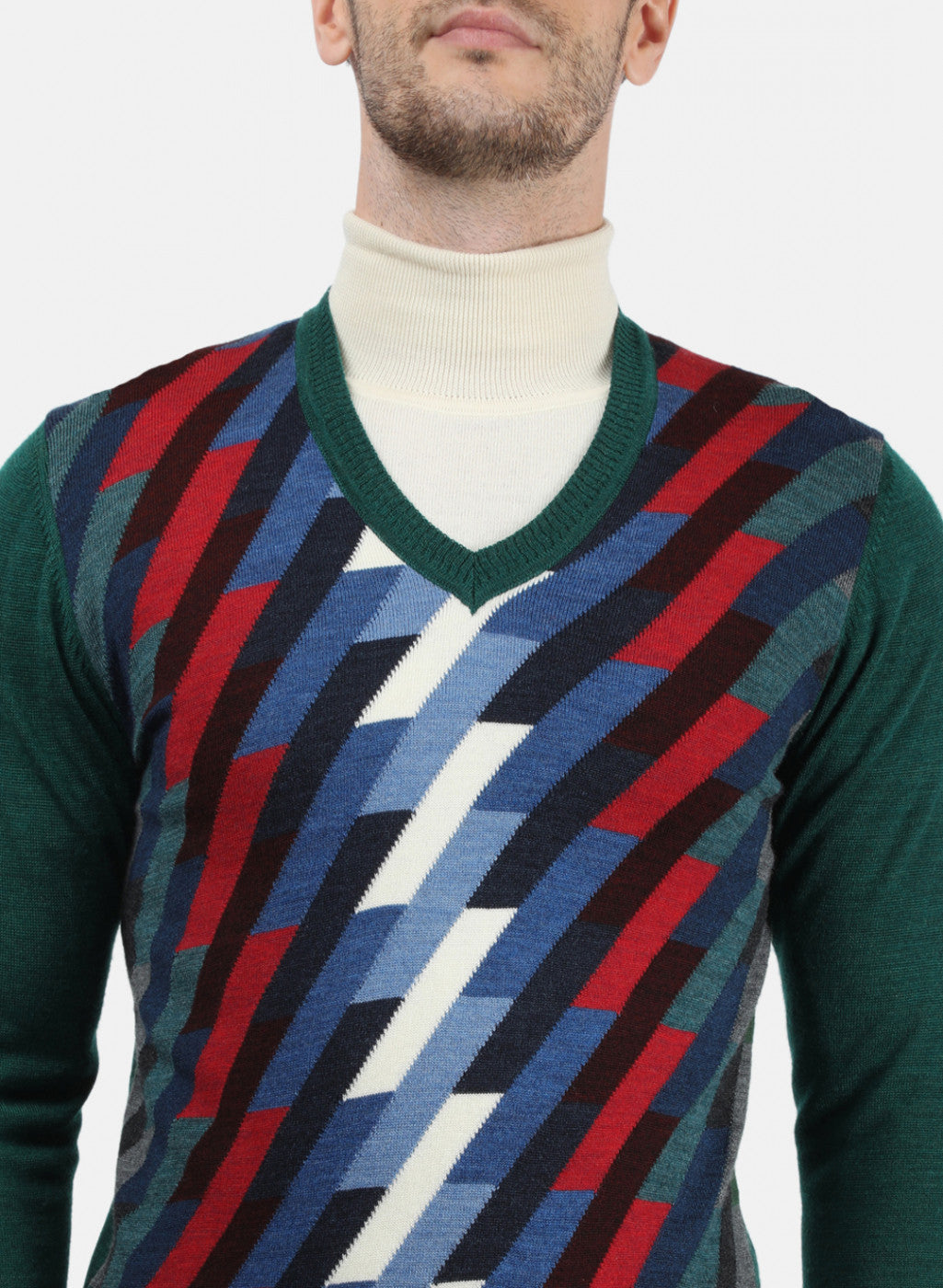 Men Green & Blue Solid Pullover