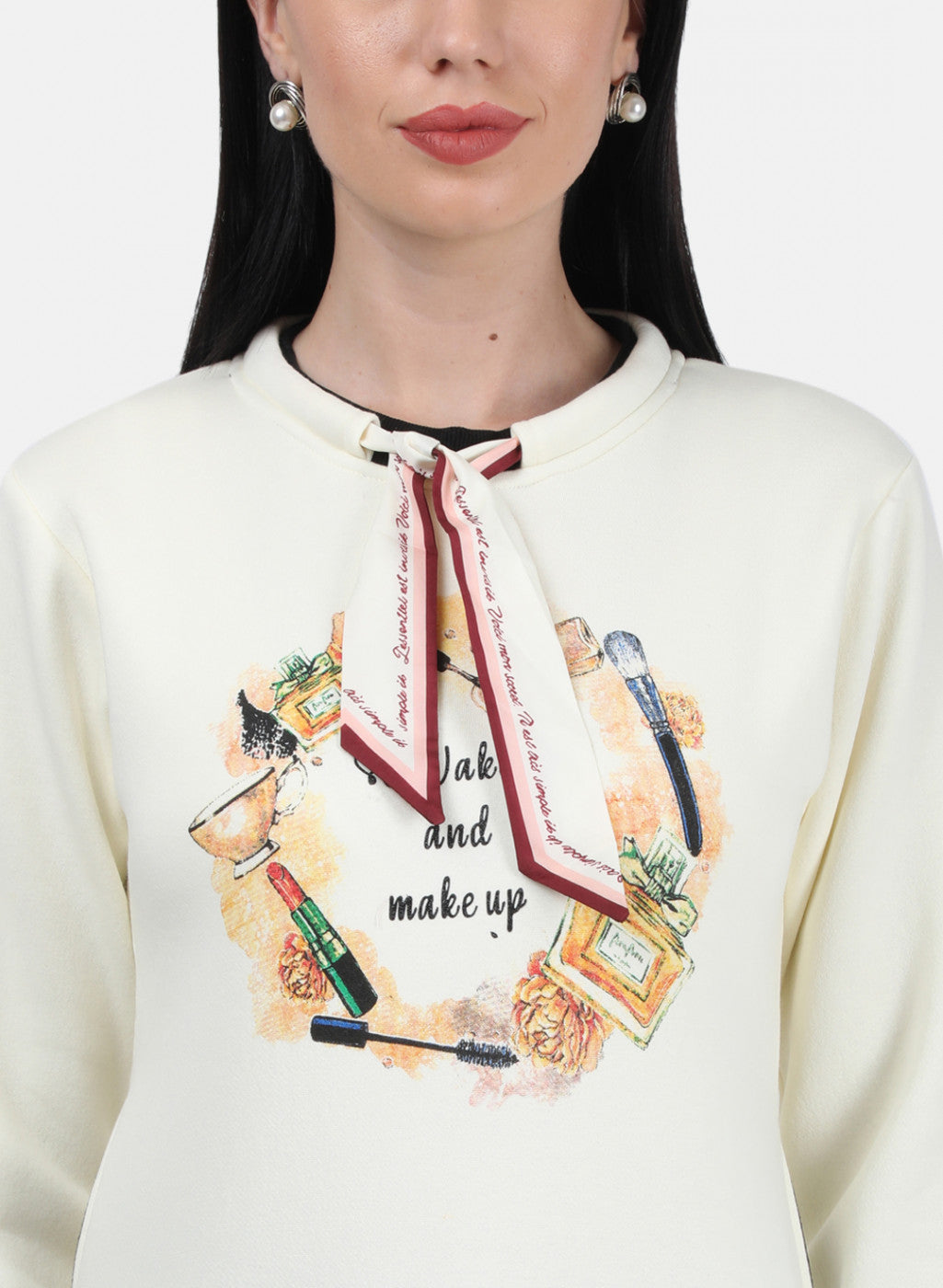 Women Off White Printed Sweatshirt