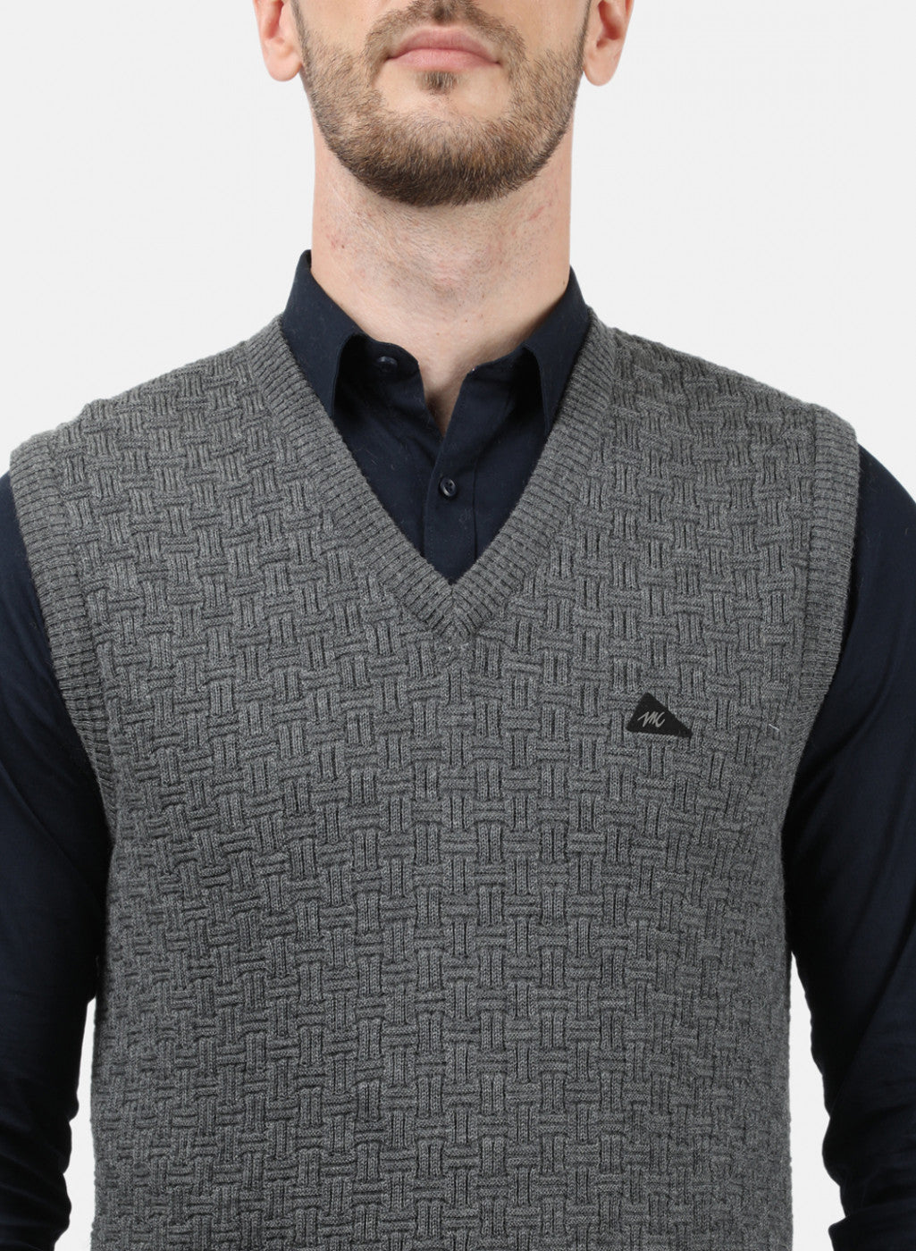 Men Grey Self Sweater