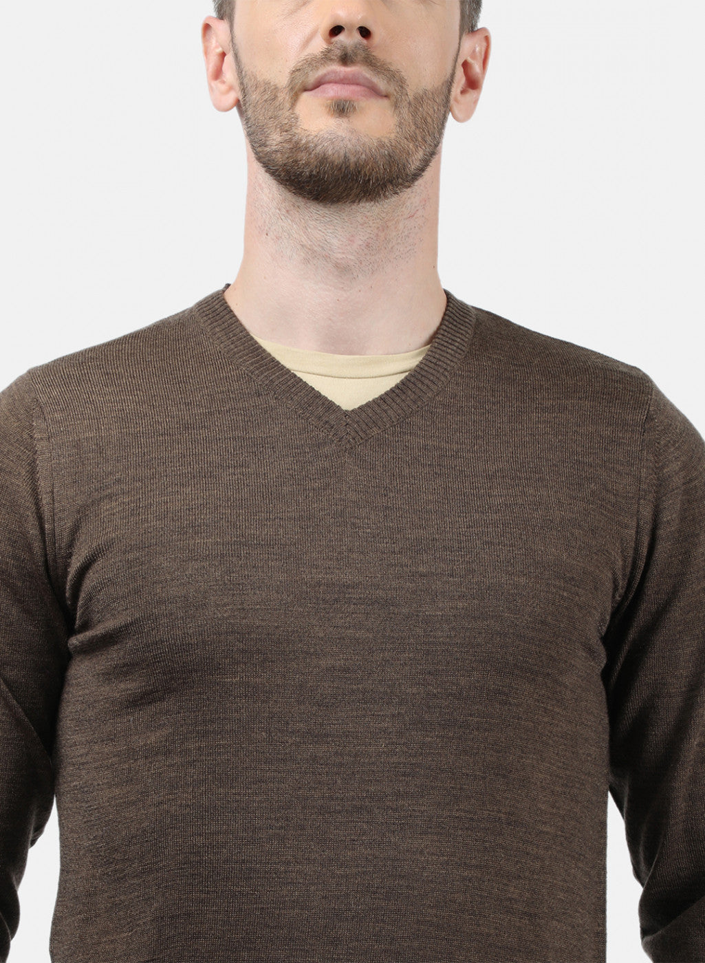 Men Brown Solid Pullover