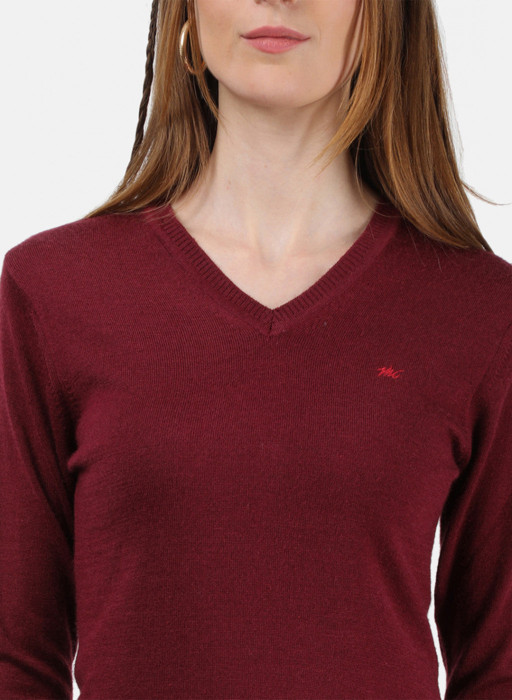 Women Maroon V Neck Top