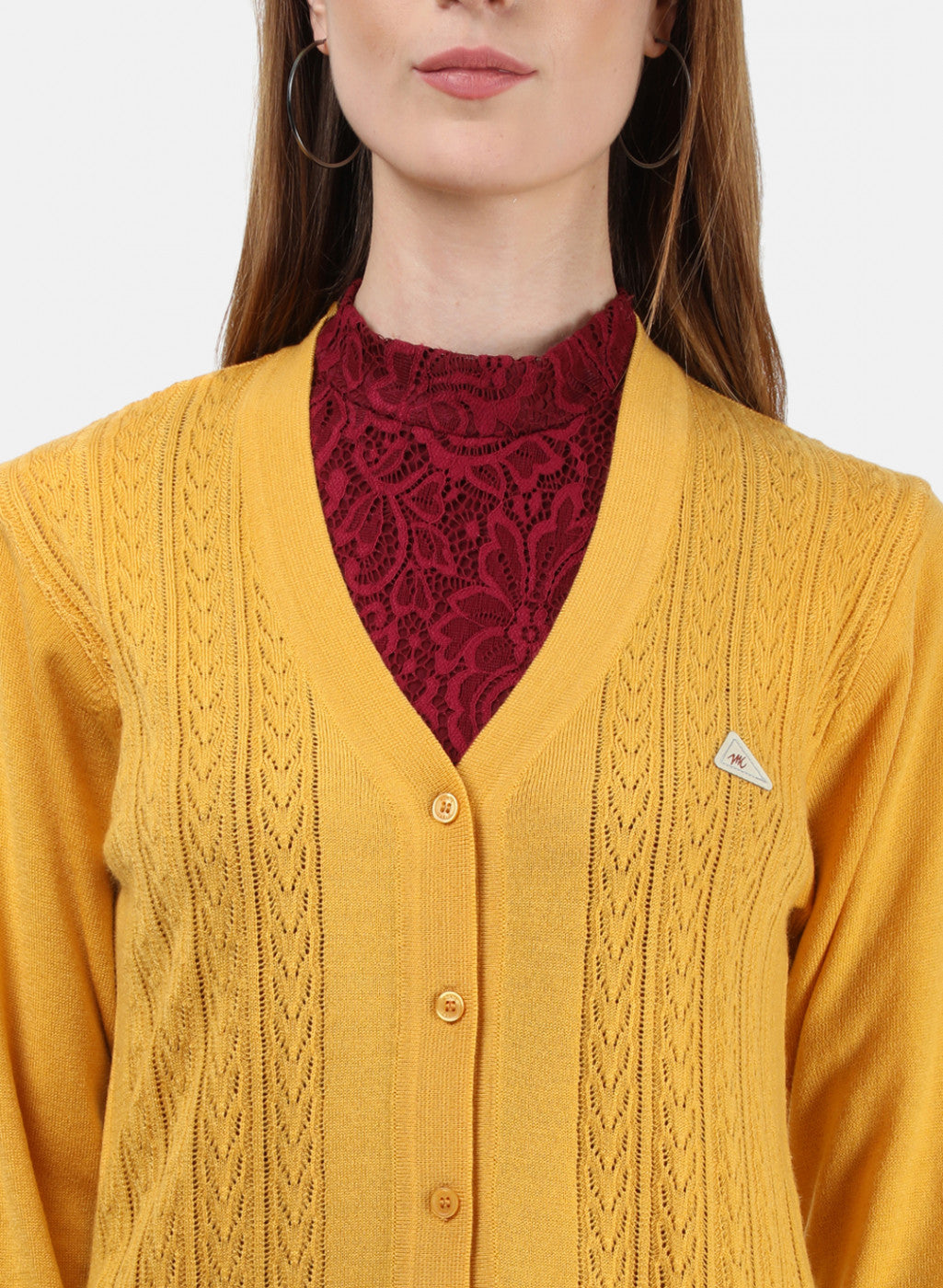 Women Yellow Self Cardigan