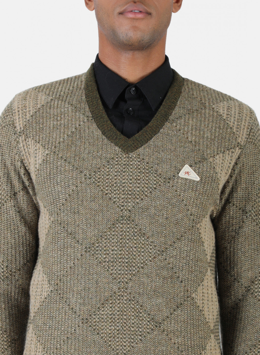 Men Brown & Green Solid Pullover