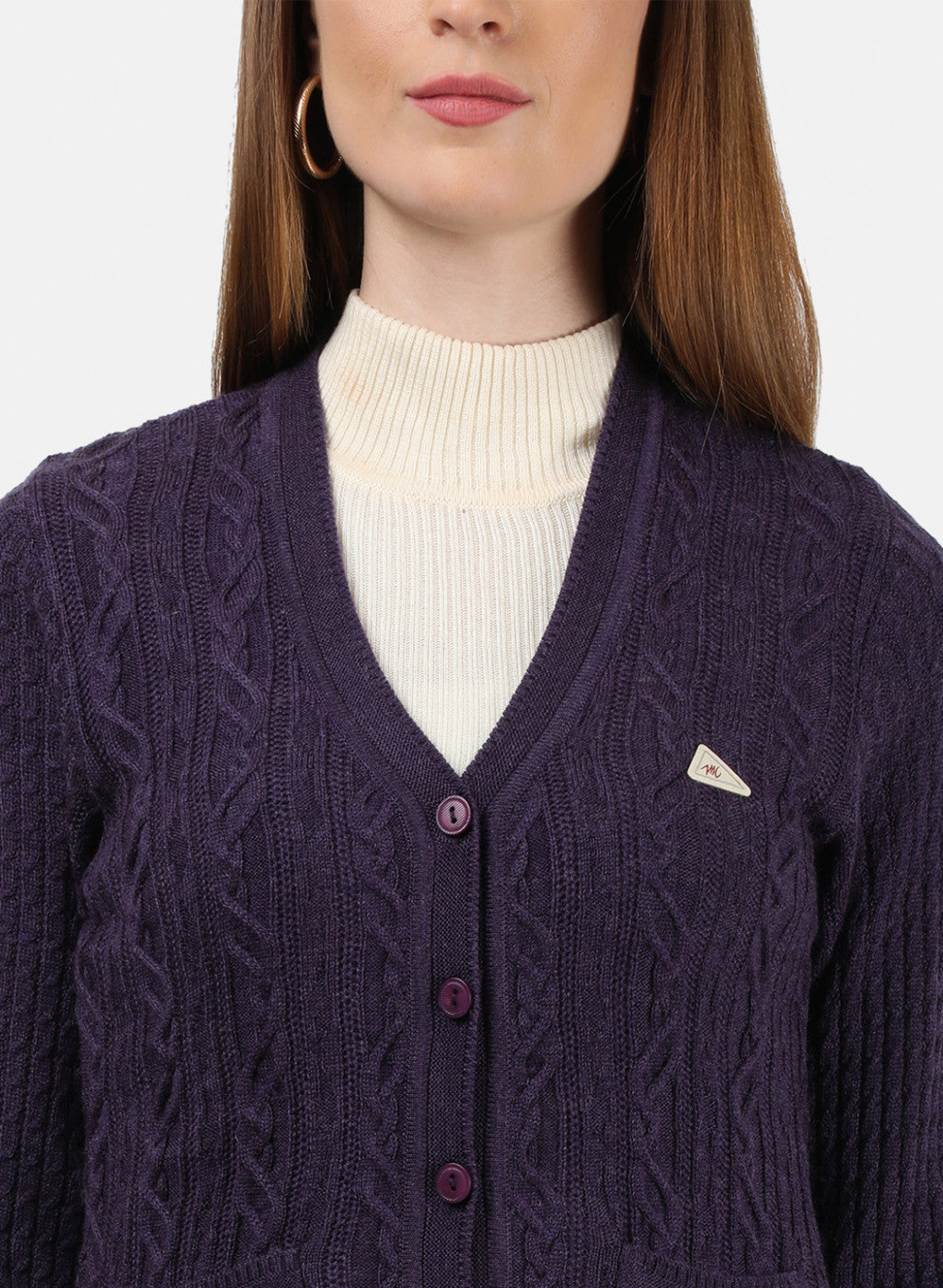 Women Purple Self Cardigan