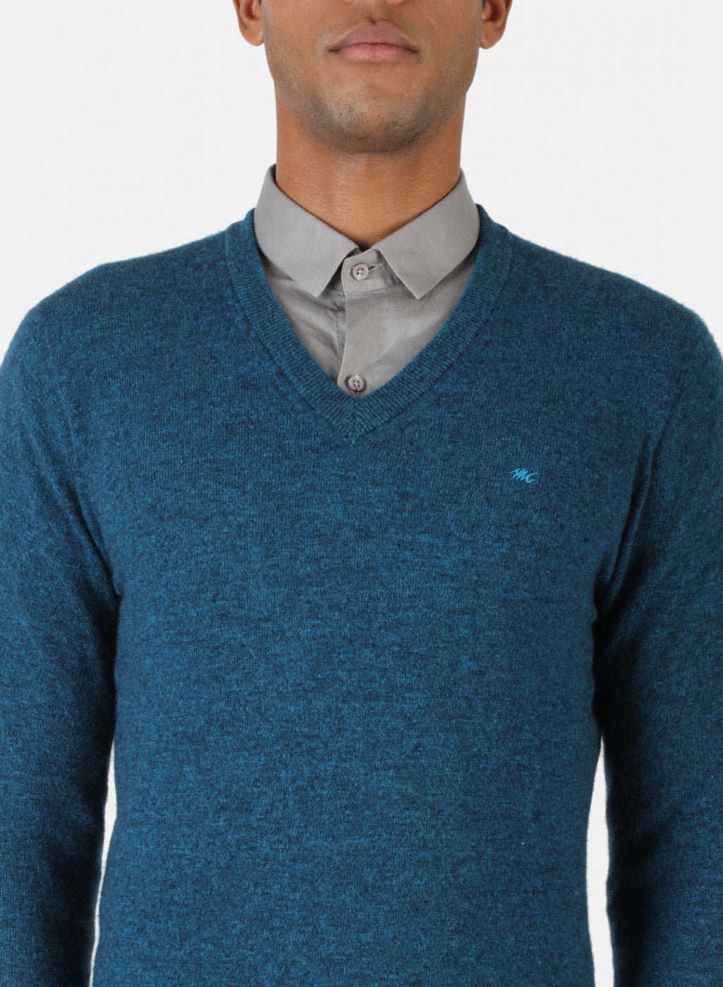 Men Blue Melange Solid Pullover