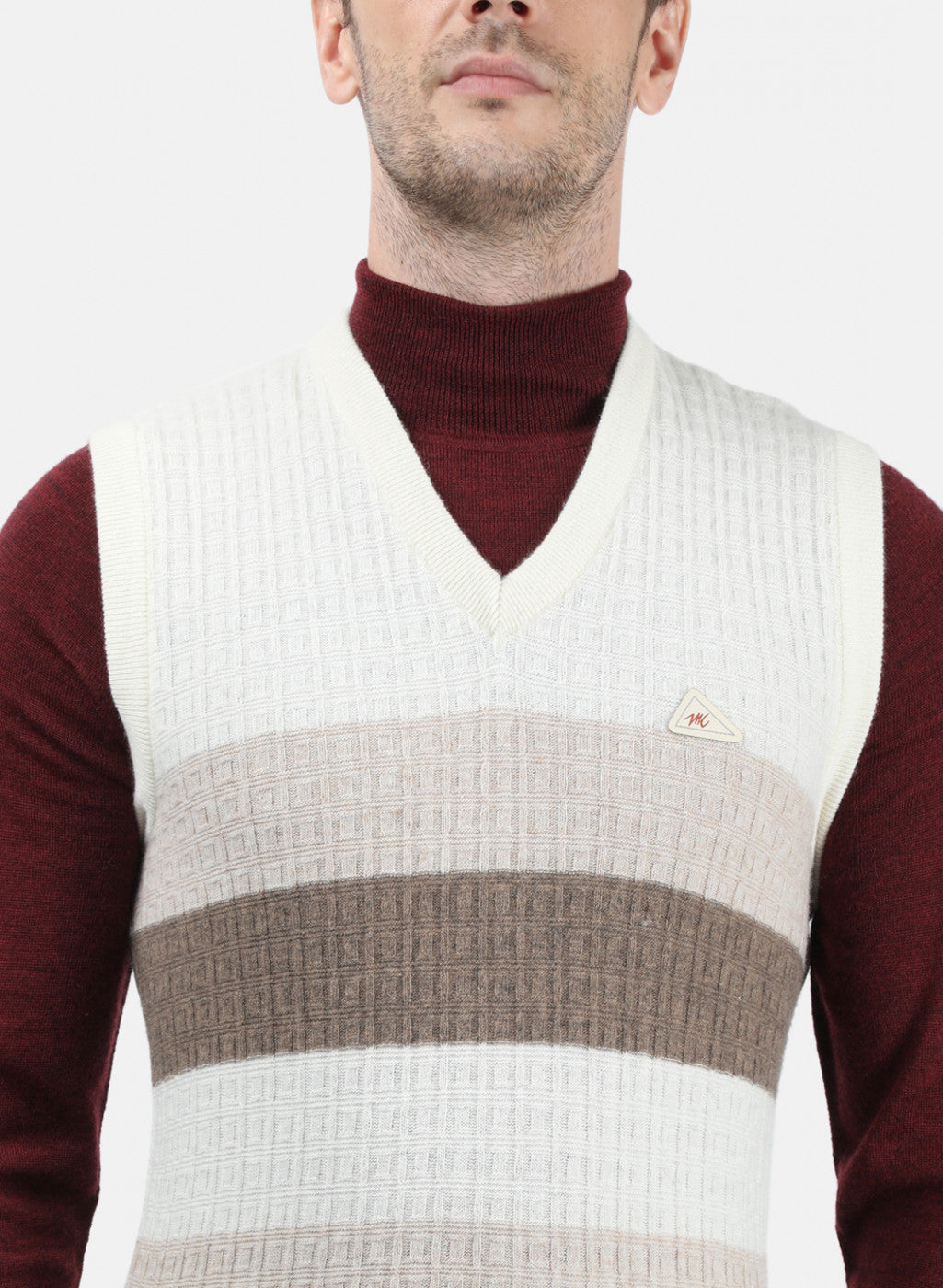 Men Brown & Beige Solid Sweater