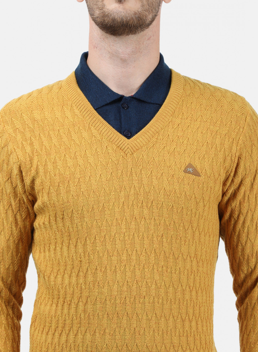 Men Yellow Self Pullover