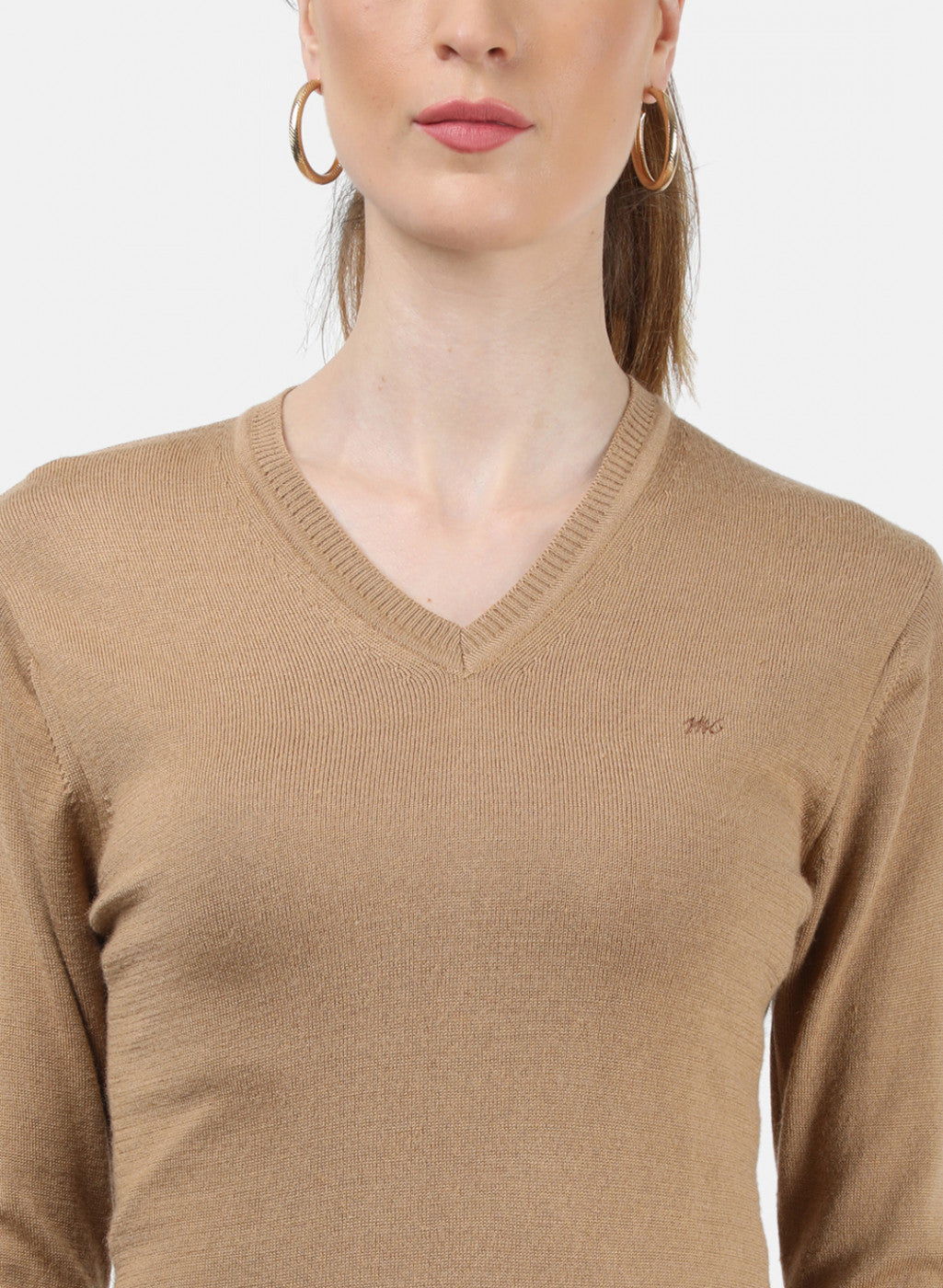 Women Brown V Neck Top