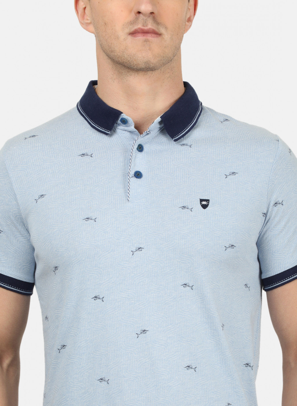 Mens Sky Blue Printed T-Shirt