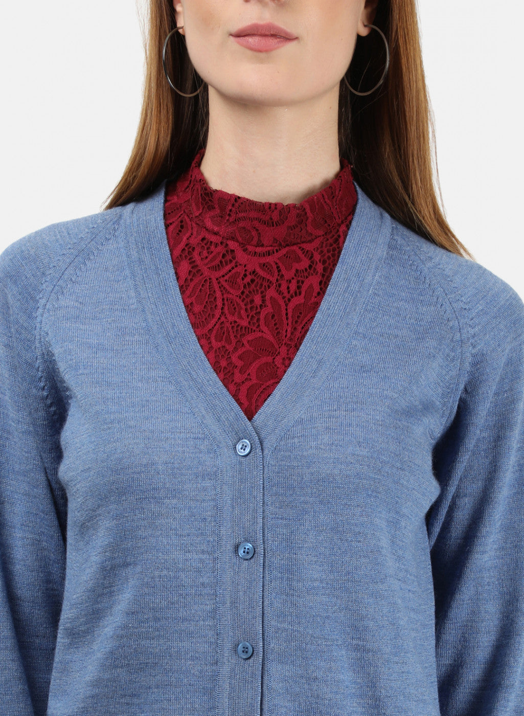 Women Blue Solid Cardigan