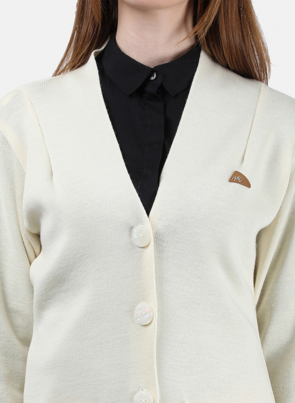 Women Cream Solid Cardigan