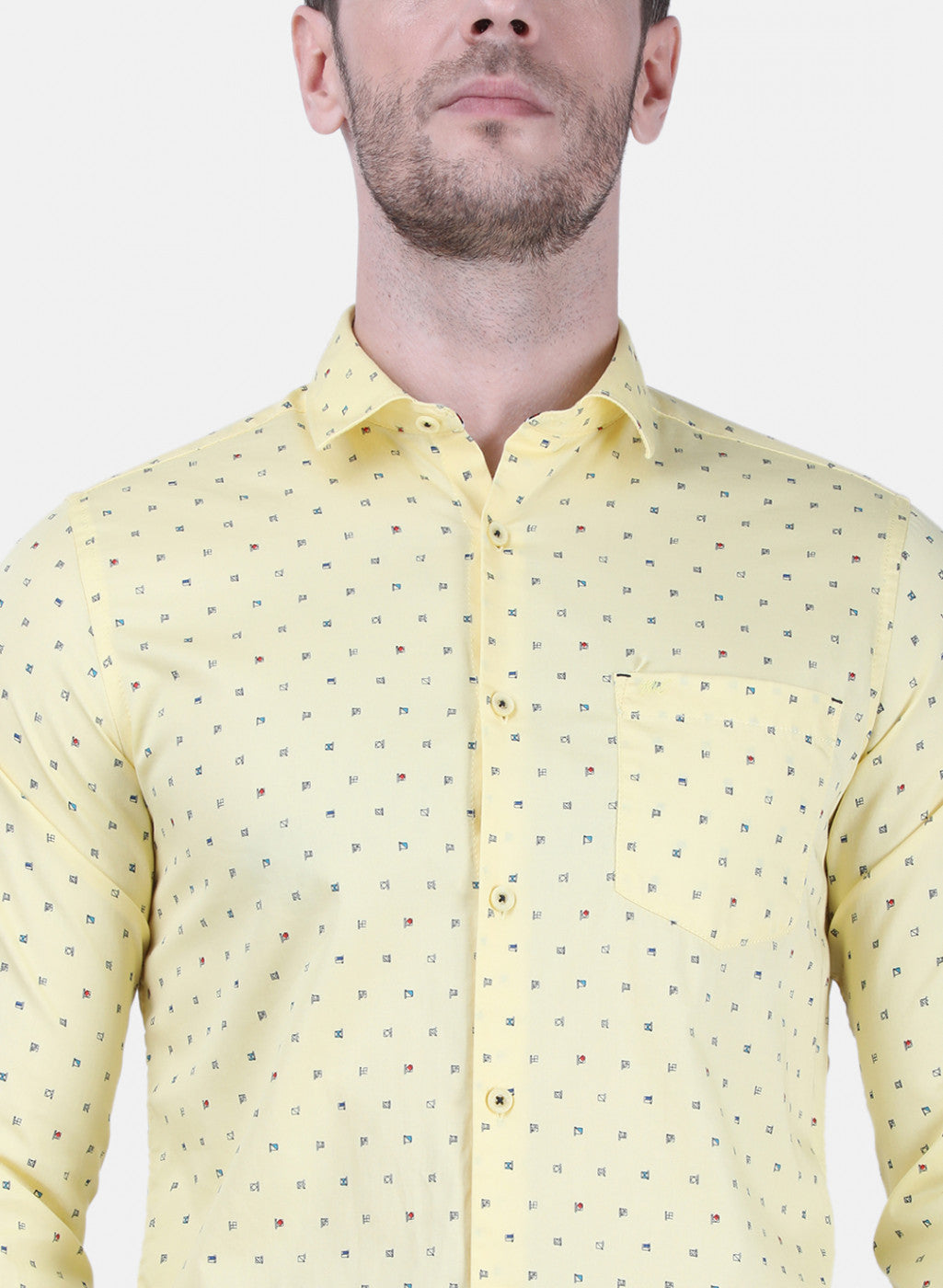 Mens Yellow Printed Shirt