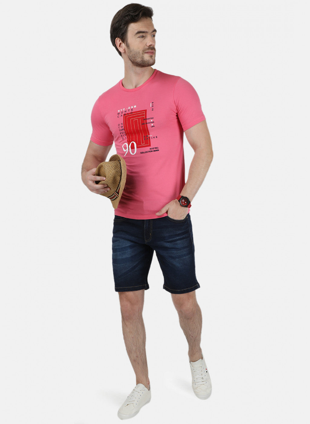 Mens Pink & Sea Green Printed T-Shirt