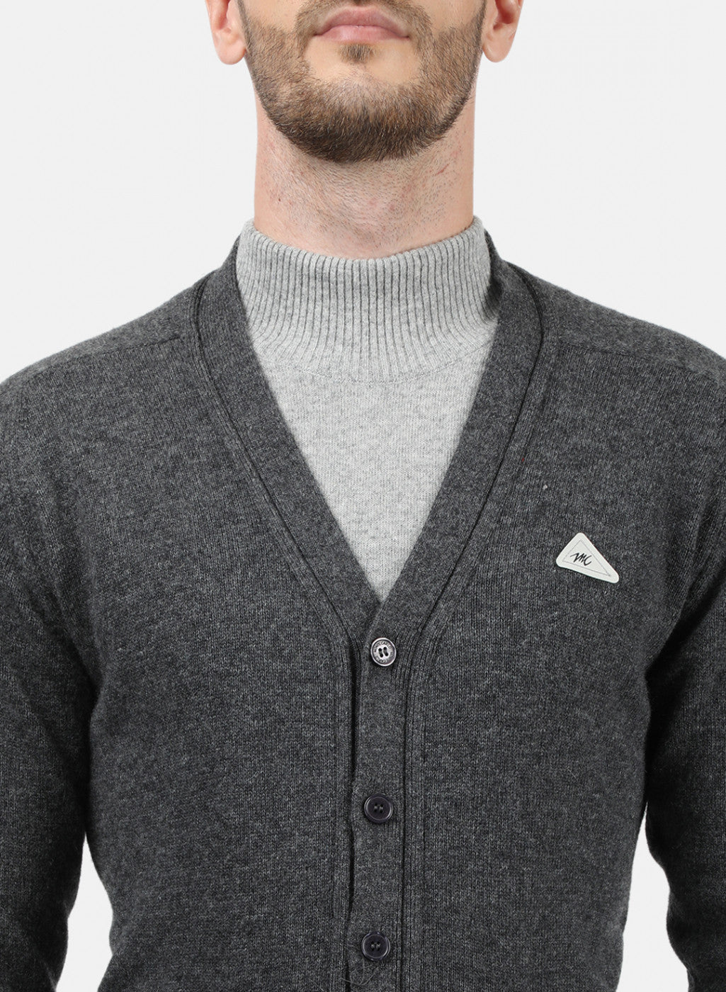 Men Dark Grey Solid Cardigan