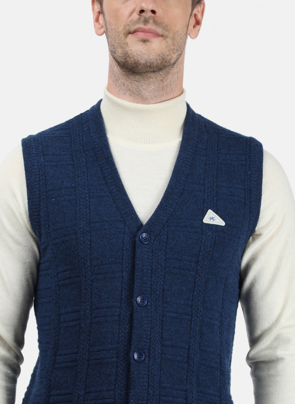 Men Blue Self Design Cardigan