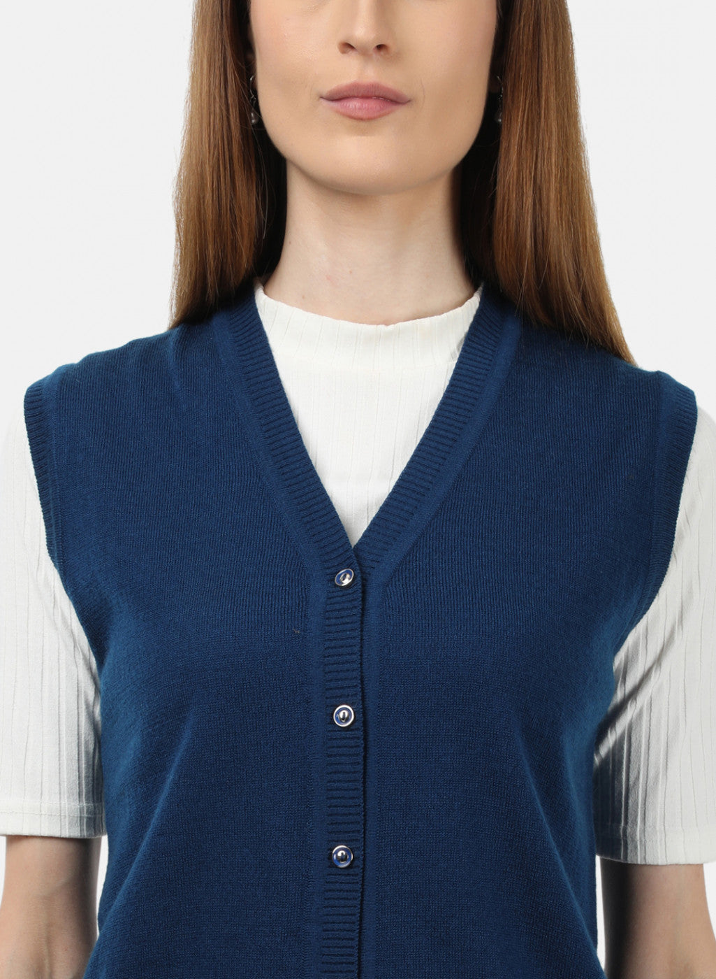 Women Blue Solid Cardigan