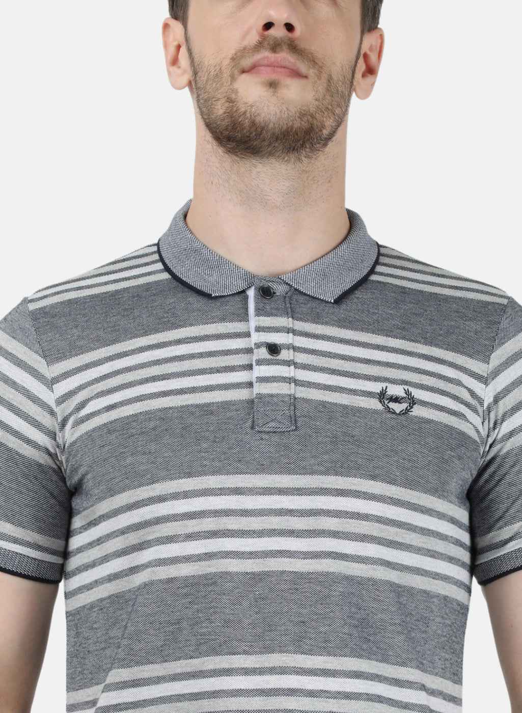 Mens Grey Stripe Collar T-Shirts