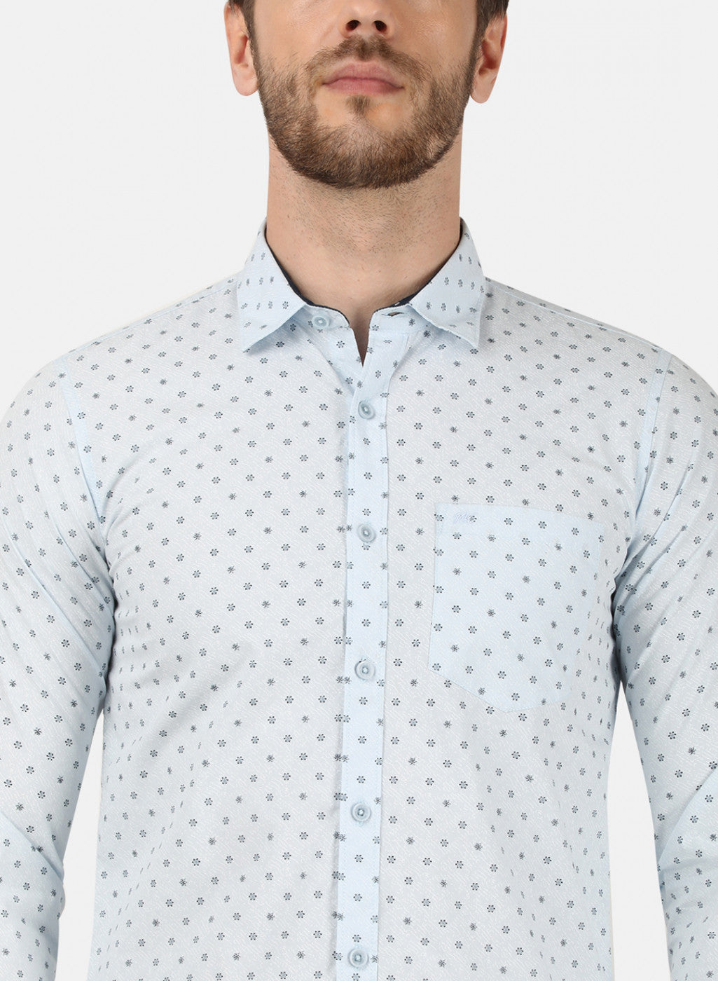 Mens Blue Printed Shirt