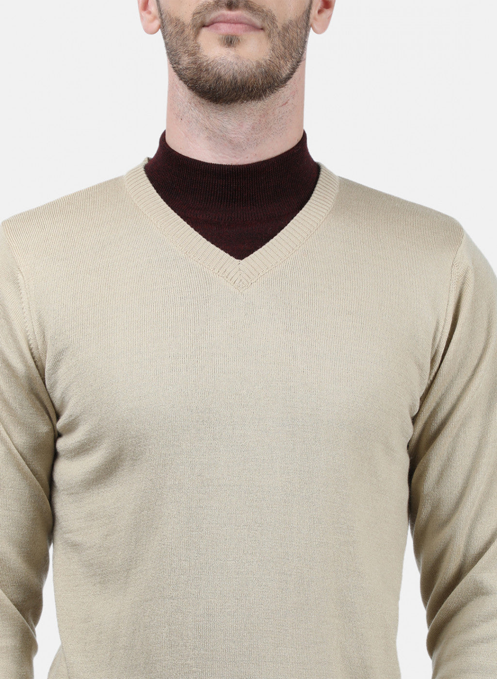 Men Beige Solid Pullover