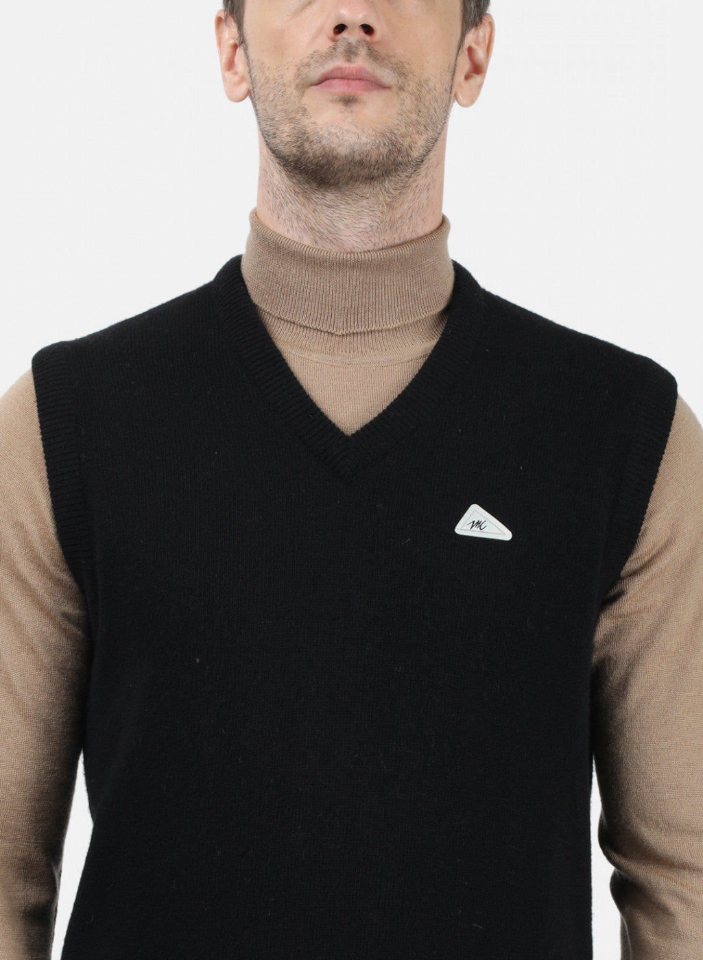 Men Black Solid Sweater