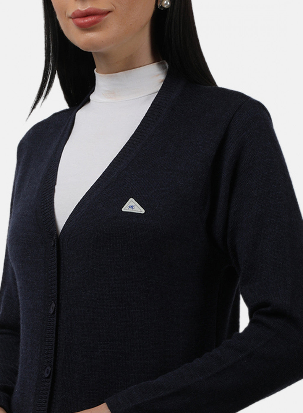 Women Navy Blue Solid Cardigan