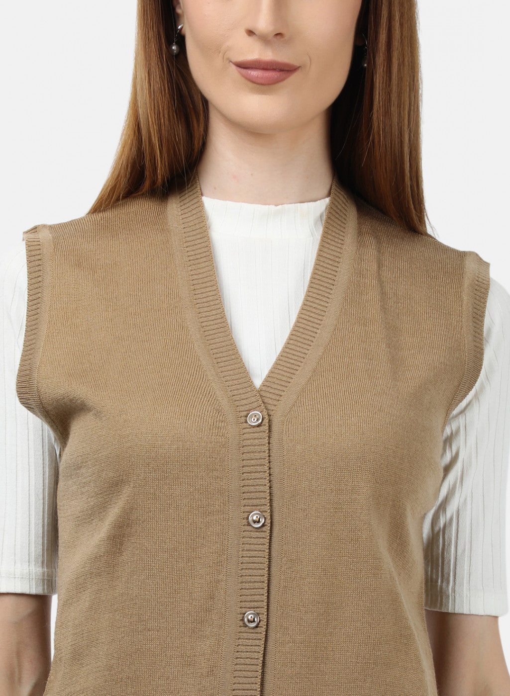 Women Light Brown Solid Cardigan