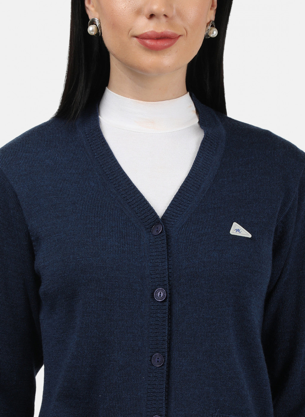 Women Navy Blue Solid Cardigan