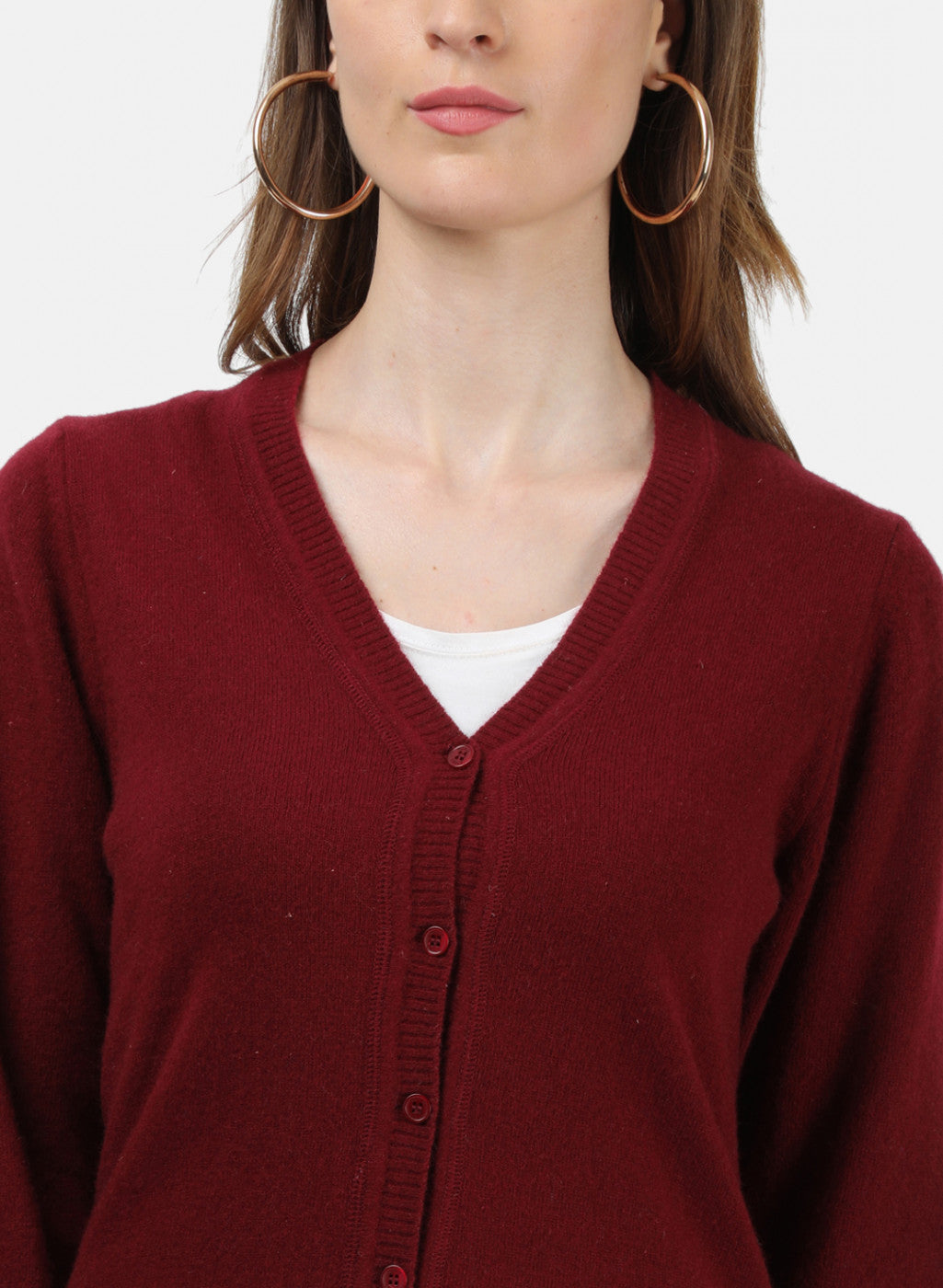 Women Maroon Solid Cardigan