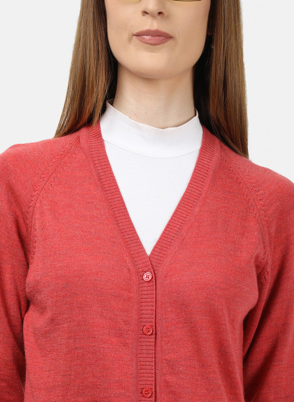 Women Light Red Solid Cardigan