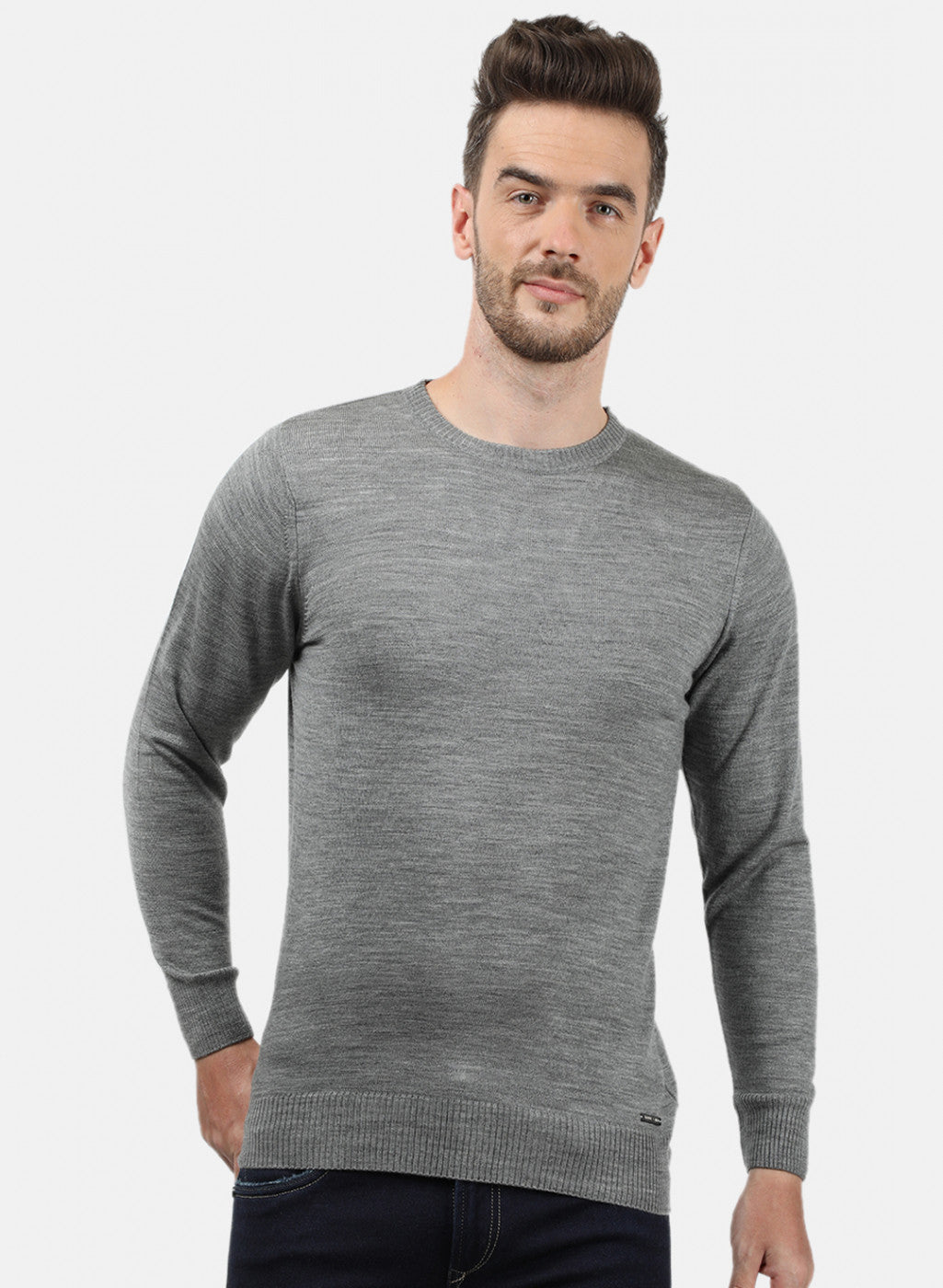 Men Grey Solid Pullover