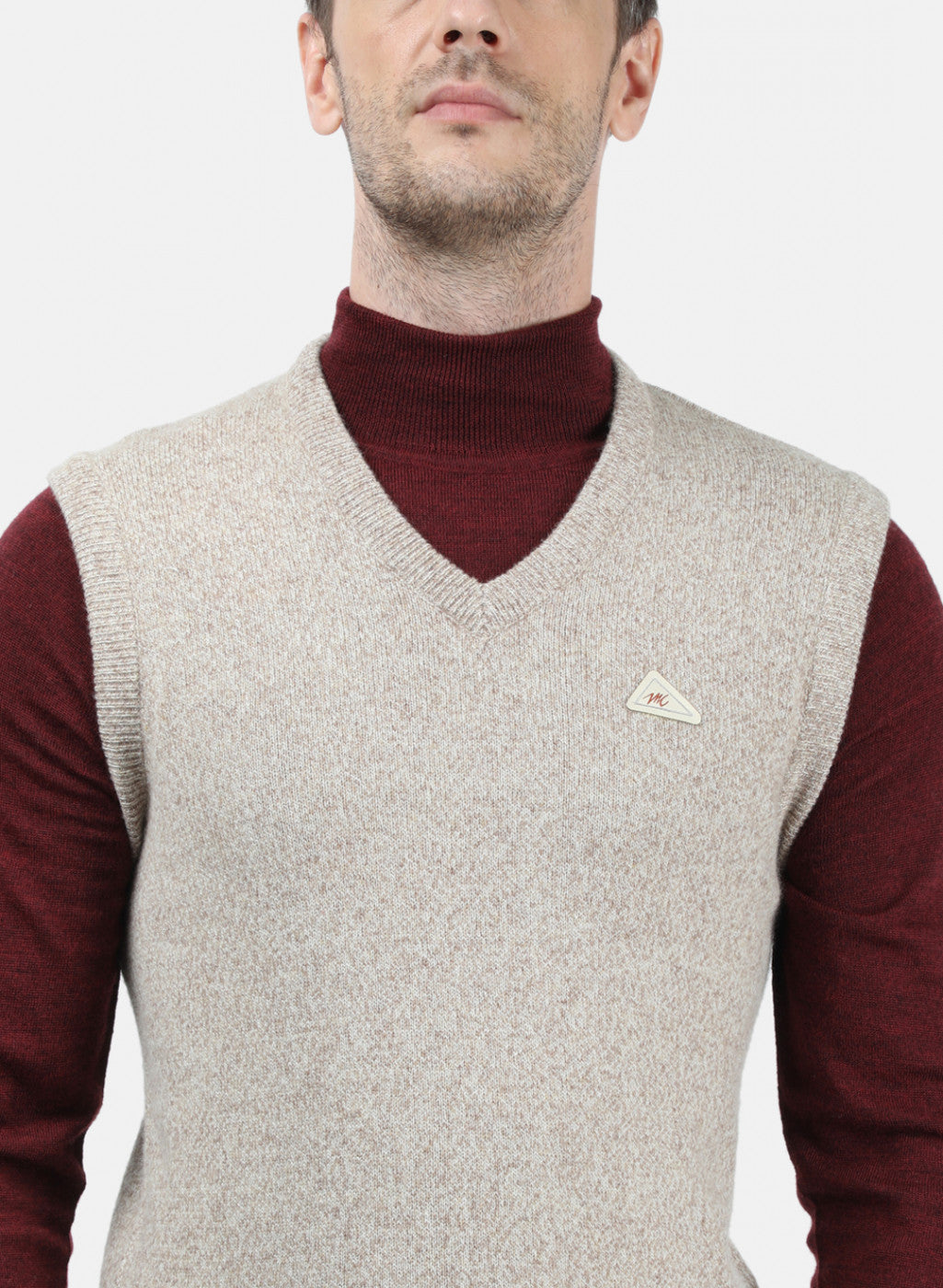 Men Beige Solid Sweater