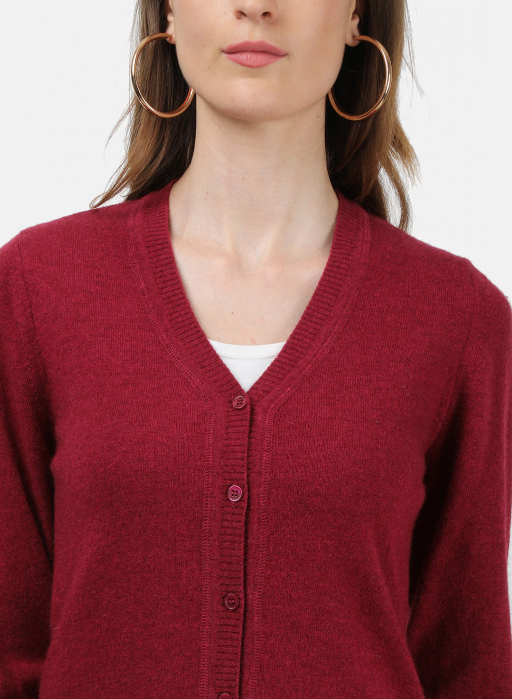 Women Maroon Solid Cardigan