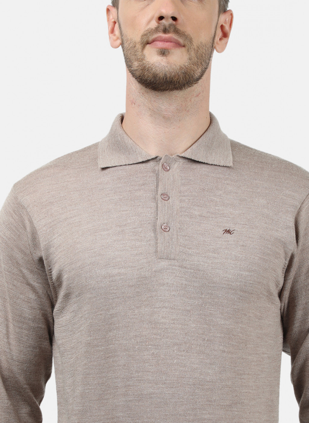 Men Beige Collar T-Shirt