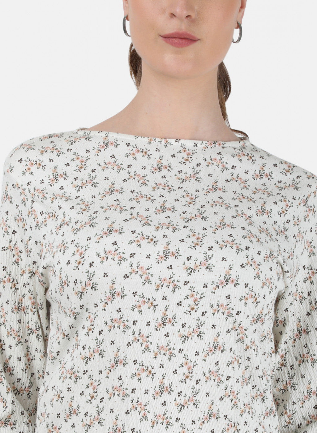 Womens Cream Printed Top