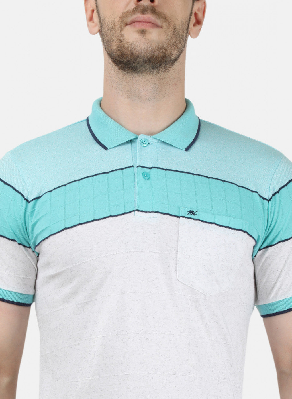 Mens Sea Green Stripe Collar T-Shirts