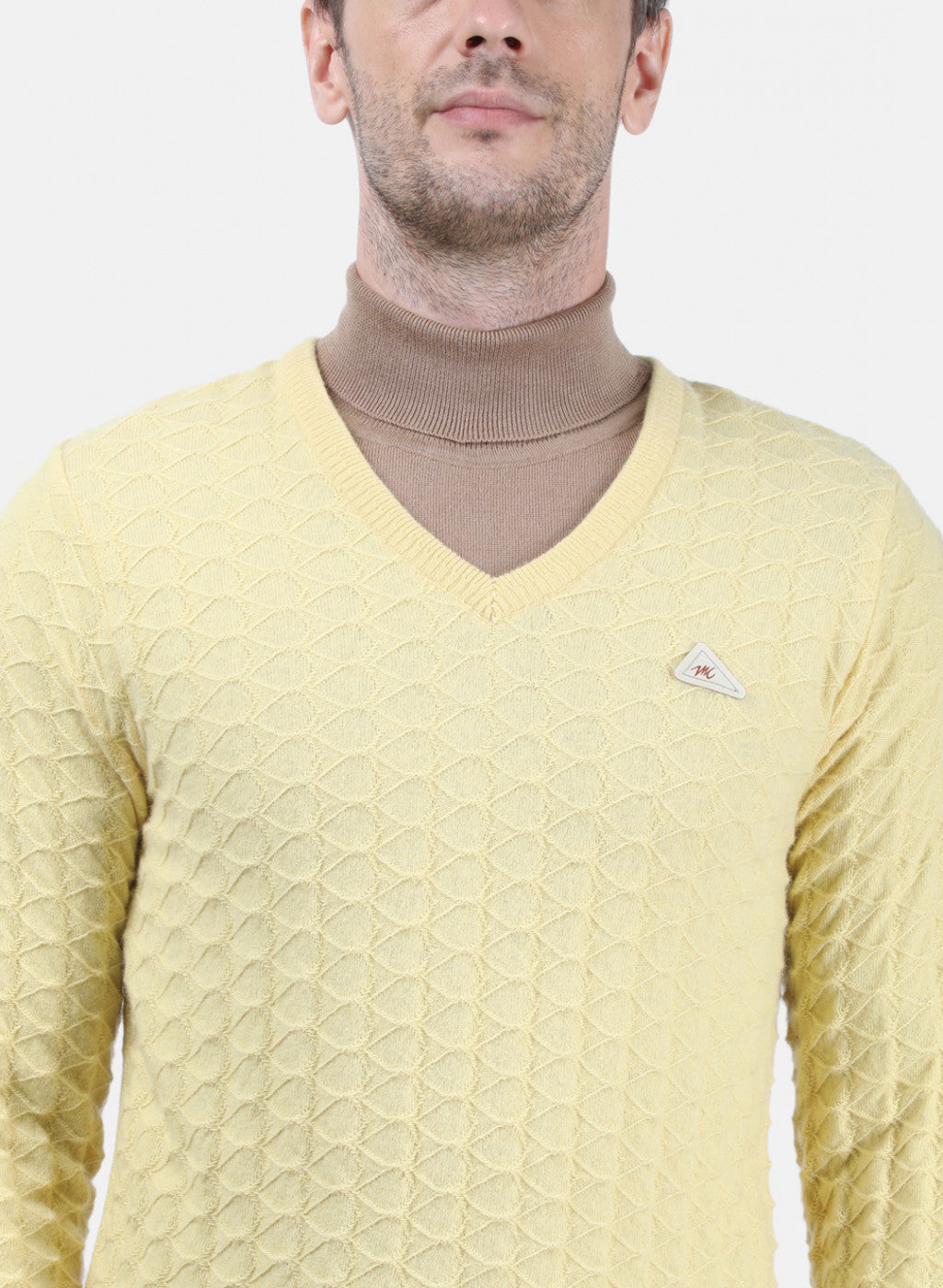 Men Yellow Self Design Pullover