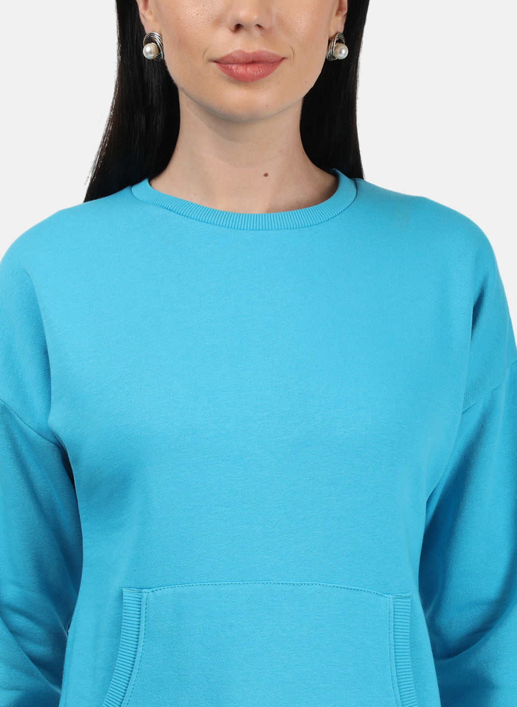 Women Blue Plain Sweatshirt