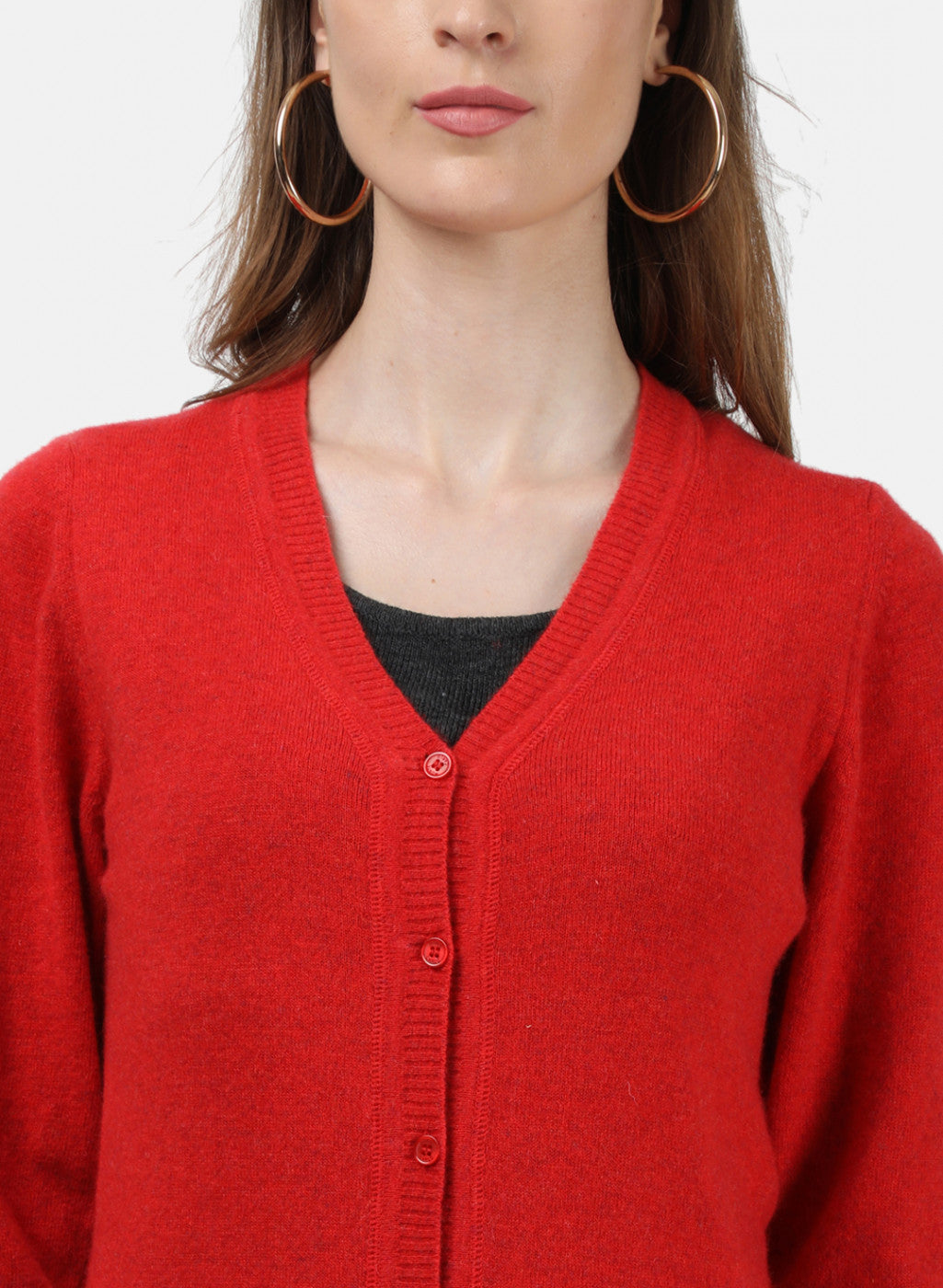 Women Red Solid Cardigan