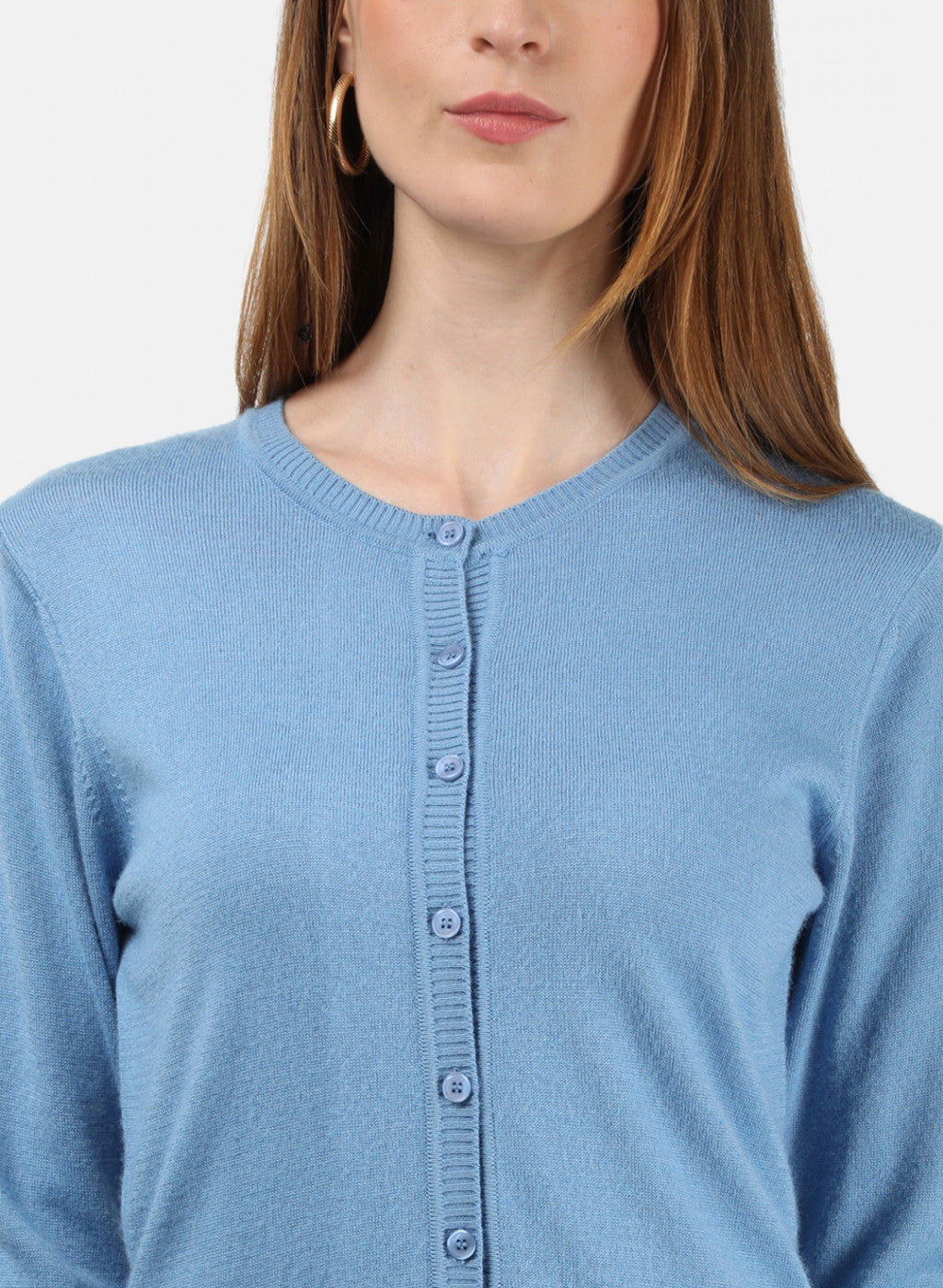 Women Sky Blue Solid Cardigan