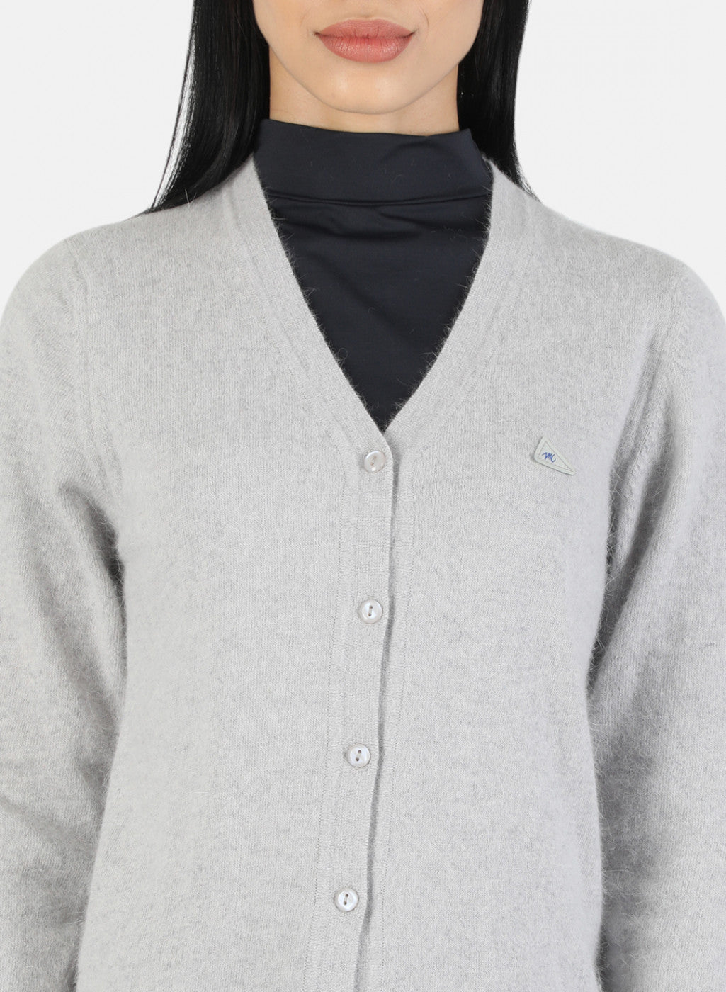 Women Grey Melange Solid Cardigan