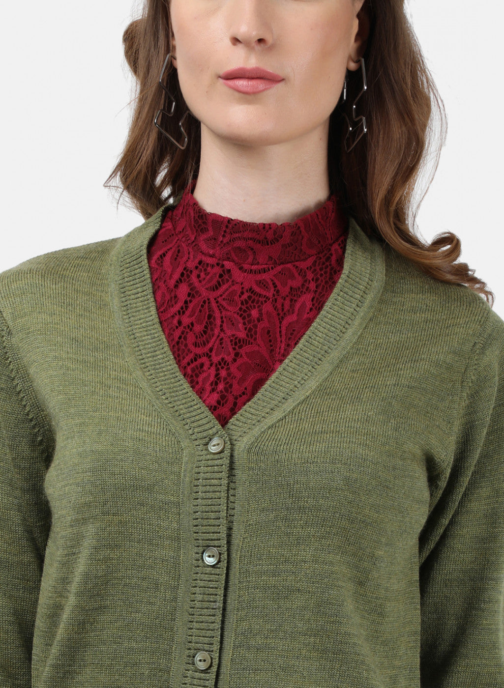 Women Olive Solid Cardigan