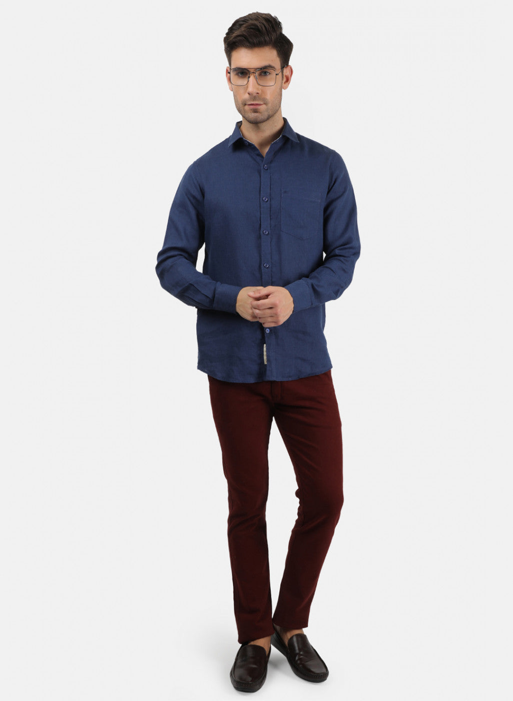 Men NAvy Blue Solid Shirt