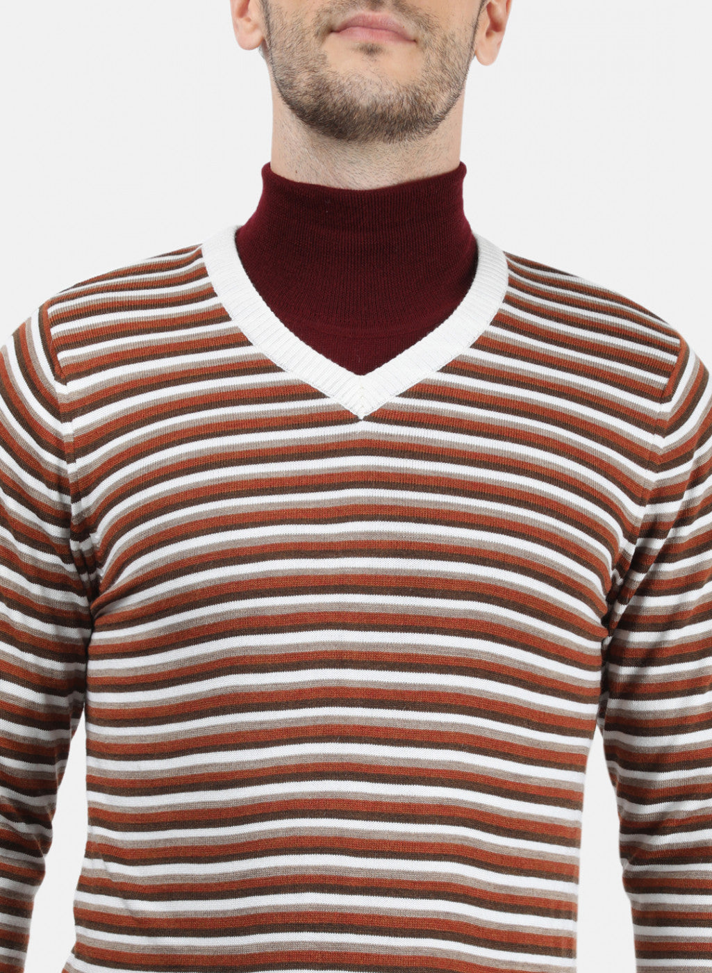 Men White & Brown Solid Pullover